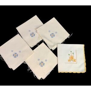 Lot of 5 Vintage Napkins Crossstitch Embroidery Sweet Raw Edge